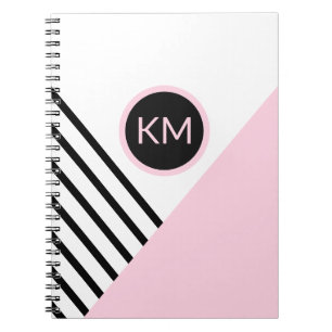Carnet Rayures Monogrammes Modernes Rétro Chic Géométriqu