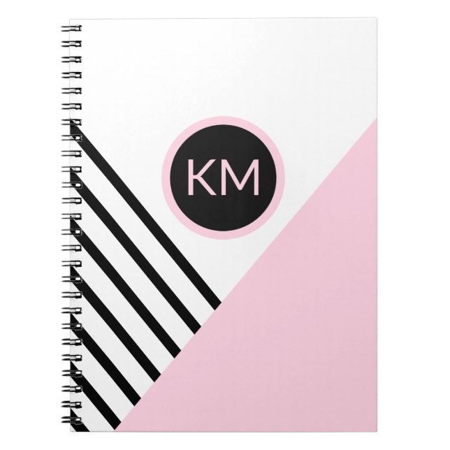 Carnet Rayures Monogrammes Modernes Rétro Chic Géométriqu (Devant)