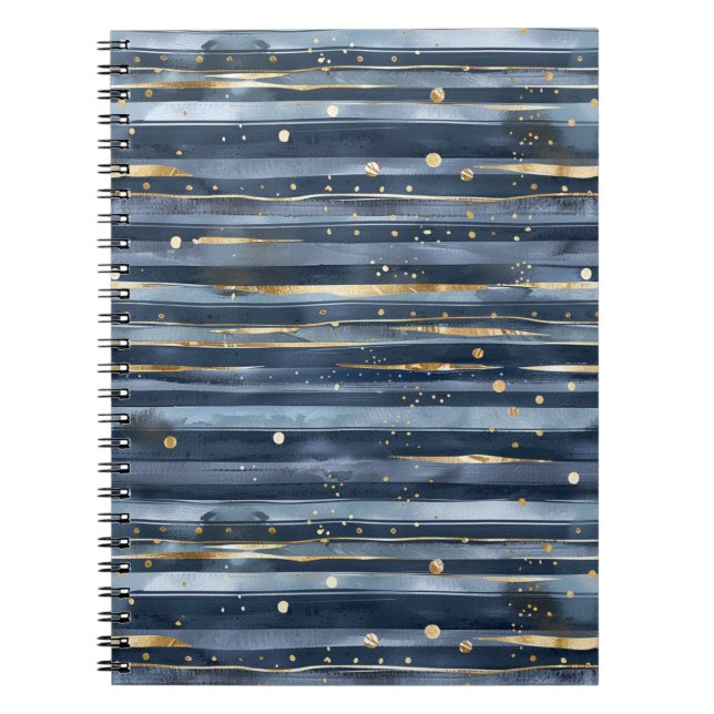 Carnet Rayures Points Or Bleu (Devant)