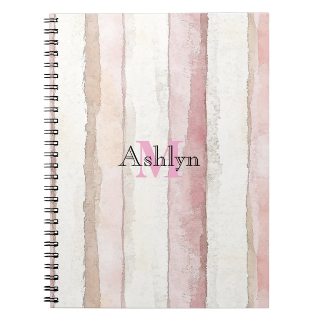Carnet Rayures Rose Blanc Beige (Devant)