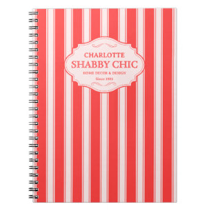 Carnet Rayures Rose Corail Logo Personnalisé Shabby Chic