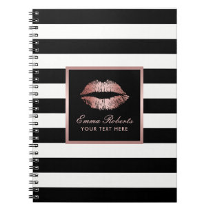 Carnet Rayures roses de lèvres noir moderne et blanc d'o