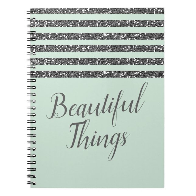 Carnet Rayures scintillantes vert menthe et paillettes ar (Devant)
