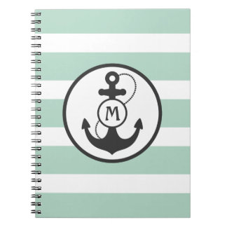 Carnet Rayures vert clair avec l'Ancre et le Mongram