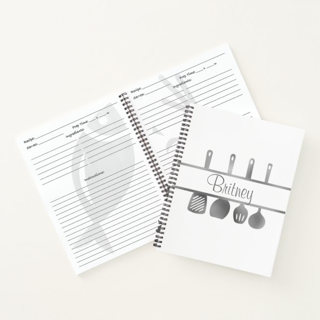 Carnet Recette Argent Cookbook Ustensiles Personnalisés (Intérieur)