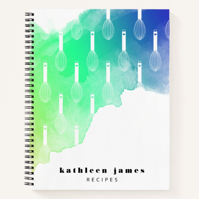 Carnet Recette Bleu Vert Aquarelle Balloon Whisk Recette (Devant)