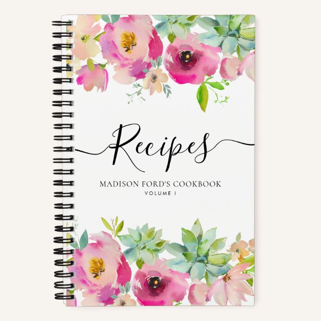 Carnet Recette Budget Floral Blush Rose Succulent Cuisine (Recto)