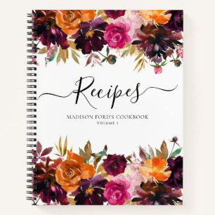 Carnet Recette Budget Floral Bourgogne jaune violet rose