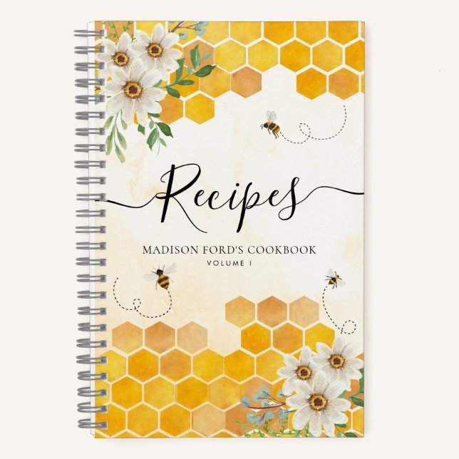 Carnet Recette Budget Floral Honeycomb Bumble Honey Bee R (Recto)
