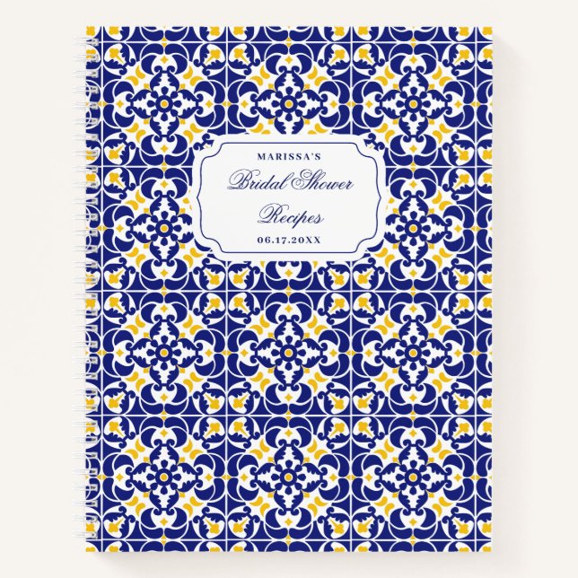 Carnet Recette de Baby Shower de mariage bleu méditerrané (Devant)