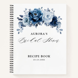 Carnet Recette de Baby Shower Floral Bleu Poussiéreux Ard