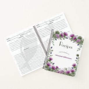 Carnet Recette de cadre élégant au chardon violet floral