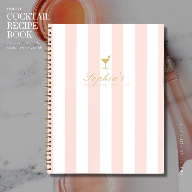 Carnet Recette de cocktail blanc chic et blanc en bande d (Créateur téléchargé)