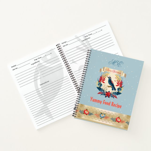 Carnet Recette de cuisine personnalisée de Noël avec mono (Intérieur)