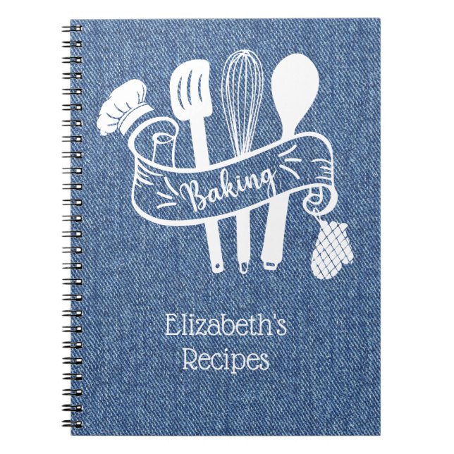 Carnet Recette de cuisson personnalisée Bleu Blanc Faux D (Devant)