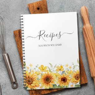 Carnet Recette de famille tournesol jaune personnalisée