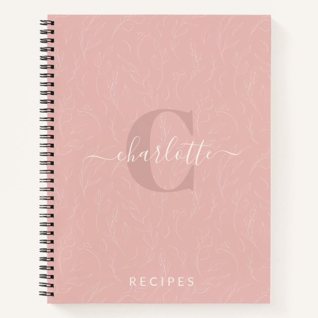 Carnet Recette de monogramme botanique rose rustique élég (Devant)