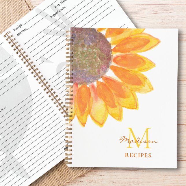Carnet Recette de monogramme de tournesol (Créateur téléchargé)