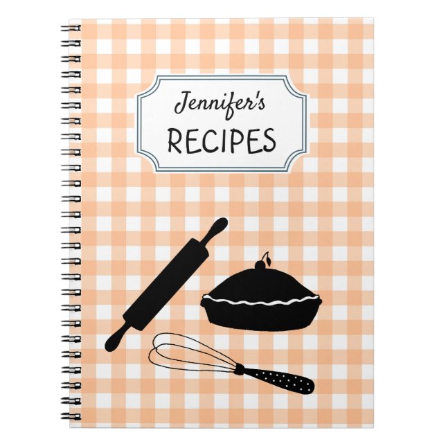 Carnet Recette de Motif de En vichy de pêche personnalisé (Devant)