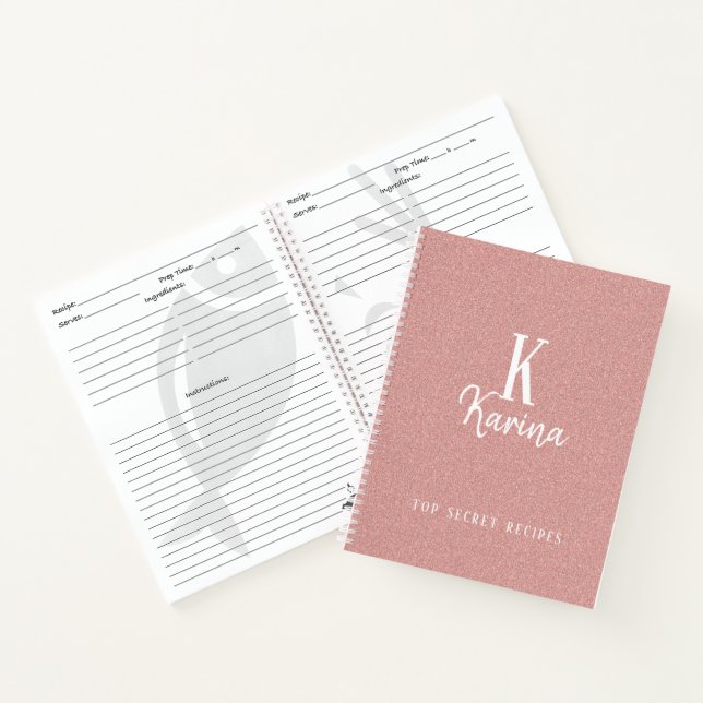Carnet Recette de nom de script de monogramme rose élégan (Intérieur)