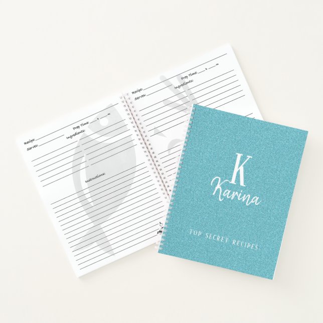 Carnet Recette de nom de script de monogramme sarcelle bl (Intérieur)