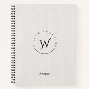 Carnet Recette de script de lin blanc rustique monogramme