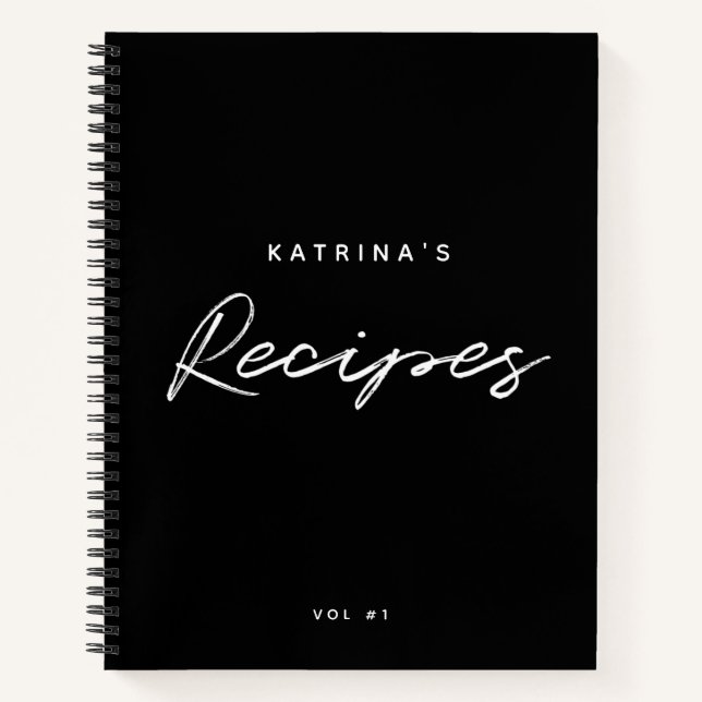 Carnet Recette de script minimaliste noir et blanc modern (Devant)