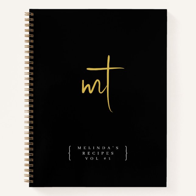 Carnet Recette du script Initiales Monogrammes d'or noir (Devant)
