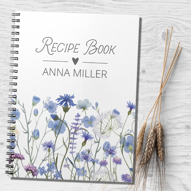 Carnet Recette florale Fleur sauvage bleu personnalisée (In situ)