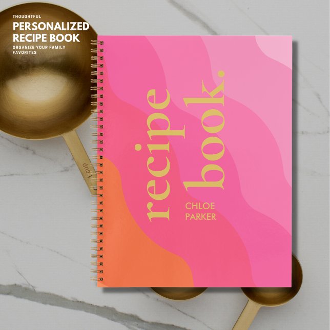 Carnet Recette Gras Retro Moderne rose et or Monogramme R (Créateur téléchargé)