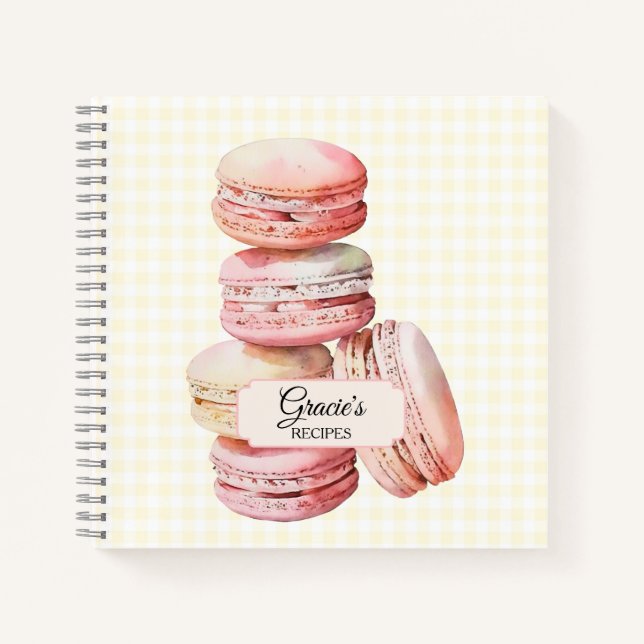 Carnet Recette Macaron Aquarelle rose (Devant)