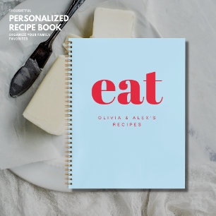 Carnet Recette minimaliste moderne rétro rouge et bleu bl