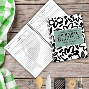 Carnet Recette moderne de fleur noire et blanche