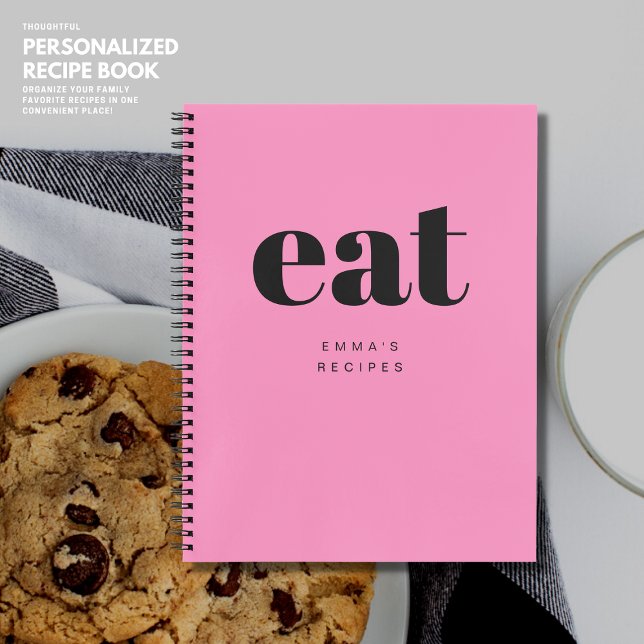 Carnet Recette moderne Gras Rose Retro Personnalisée Blan (Créateur téléchargé)