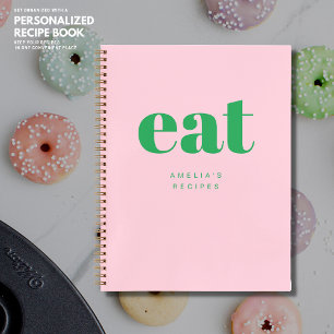 Carnet Recette moderne simple rose et verte personnalisée