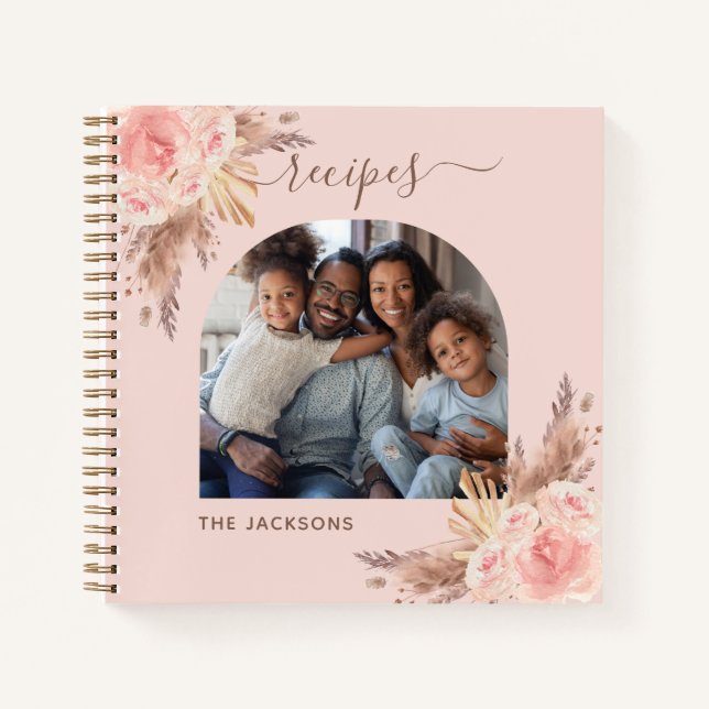 Carnet Recette pampas herbe fleurons roses photo de famil (Devant)