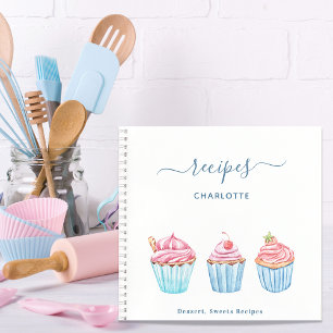 Carnet Recette pâtisserie rose pâle nom de cupcakes bleu