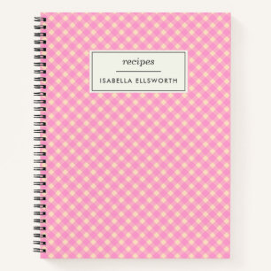 Carnet Recette Personnalisée Carreaux Gingham Rose Rétro