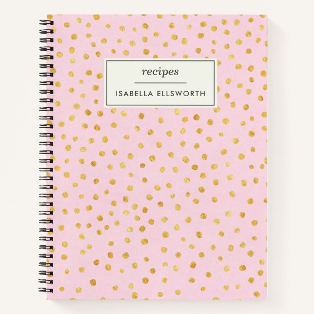 Carnet Recette personnalisée Cute Chic Pink Gold Polka Po (Devant)