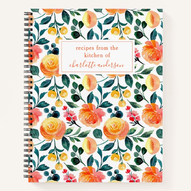 Carnet Recette personnalisée Floral Accueil Cuisine Fruit (Devant)