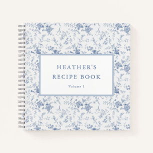 Carnet Recette Personnalisée Florale Bleue Vintage