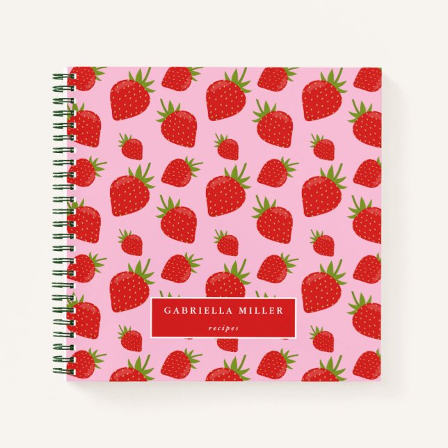 Carnet Recette personnalisée Motif fraise (Devant)