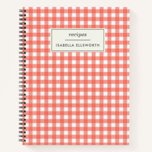 Carnet Recette personnalisée rouge vintage En vichy port