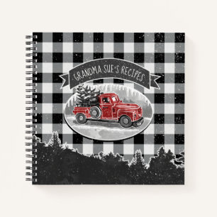 Carnet Recette Vintage de Noël Camion Rouge Buffalo Plaid
