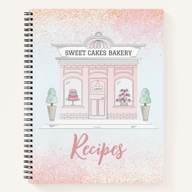 Carnet Recettes de boulangerie | Parties scintillant rose (Devant)