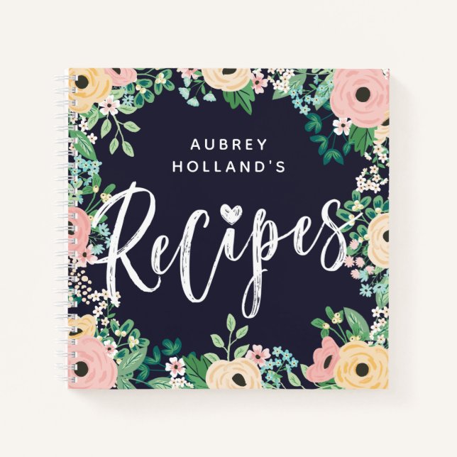 Carnet Recettes de cadres florales Roses rose jaune Paste (Devant)