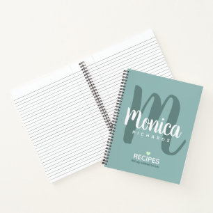 Carnet Recettes de chef Monogram moderne bleu turquoise