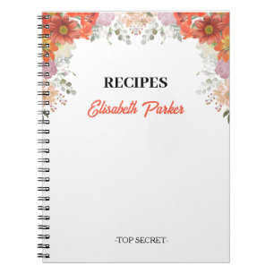 Carnet Recettes de cuisine élégantes rustiques florales l