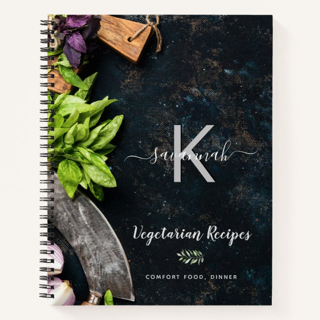 Carnet Recettes de cuisine végétarienne rustique monogram (Devant)