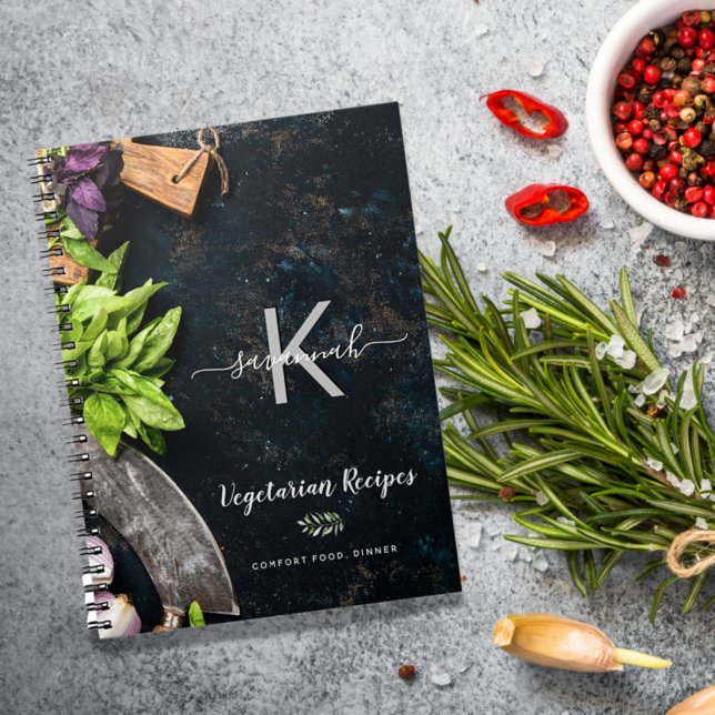 Carnet Recettes de cuisine végétarienne rustique monogram (Créateur téléchargé)